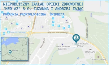PORADNIA PROKTOLOGICZNA - NIEPUBLICZNY ZAKŁAD OPIEKI ZDROWOTNEJ "MED-AZ" S.C. ZUZANNA I ANDRZEJ ZAJĄC - UL. BOGUSZA STĘCZYŃSKIEGO 6,  ŚWIDNICA