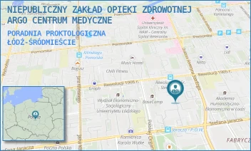 PORADNIA PROKTOLOGICZNA - NIEPUBLICZNY ZAKŁAD OPIEKI ZDROWOTNEJ ARGO CENTRUM MEDYCZNE - UL. DR. SEWERYNA STERLINGA 27/29,  ŁÓDŹ-ŚRÓDMIEŚCIE