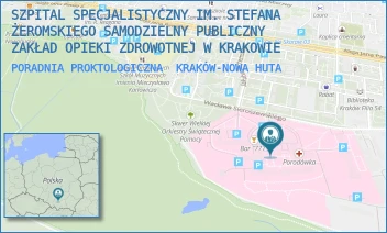 PORADNIA PROKTOLOGICZNA - SZPITAL SPECJALISTYCZNY IM. STEFANA ŻEROMSKIEGO SAMODZIELNY PUBLICZNY ZAKŁAD OPIEKI ZDROWOTNEJ W KRAKOWIE - UL. OS. NA SKARPIE 66,  KRAKÓW-NOWA HUTA