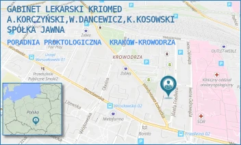 PORADNIA PROKTOLOGICZNA - GABINET LEKARSKI KRIOMED A.KORCZYŃSKI,W.DANCEWICZ,K.KOSOWSKI SPÓŁKA JAWNA - UL. FRIEDLEINA 8,  KRAKÓW-KROWODRZA
