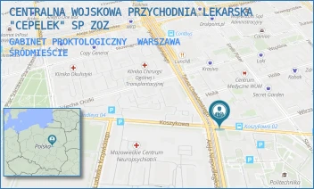 GABINET PROKTOLOGICZNY - CENTRALNA WOJSKOWA PRZYCHODNIA LEKARSKA "CEPELEK" SP ZOZ - KOSZYKOWA 78,  WARSZAWA ŚRÓDMIEŚCIE