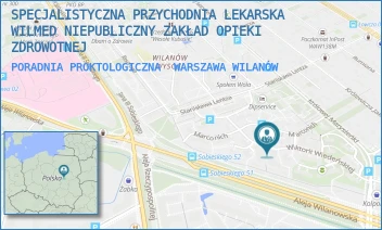 PORADNIA PROKTOLOGICZNA - SPECJALISTYCZNA PRZYCHODNIA LEKARSKA WILMED NIEPUBLICZNY ZAKŁAD OPIEKI ZDROWOTNEJ - WIKTORII WIEDEŃSKIEJ 9A,  WARSZAWA WILANÓW