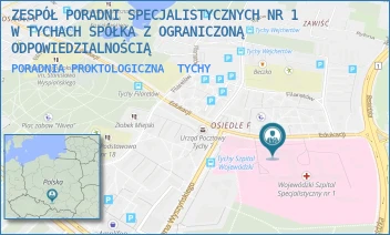 PORADNIA PROKTOLOGICZNA - ZESPÓŁ PORADNI SPECJALISTYCZNYCH NR 1 W TYCHACH SPÓŁKA Z OGRANICZONĄ ODPOWIEDZIALNOŚCIĄ - UL. EDUKACJI 102,  TYCHY