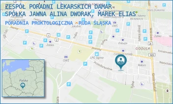 PORADNIA PROKTOLOGICZNA - ZESPÓŁ PORADNI LEKARSKICH DAMAR SPÓŁKA JAWNA ALINA DWORAK, MAREK ELIAS - UL. PRZEDSZKOLNA 6,  RUDA ŚLĄSKA