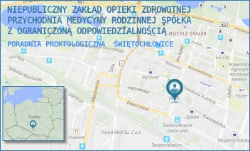 PORADNIA PROKTOLOGICZNA - NIEPUBLICZNY ZAKŁAD OPIEKI ZDROWOTNEJ PRZYCHODNIA MEDYCYNY RODZINNEJ SPÓŁKA Z OGRANICZONĄ ODPOWIEDZIALNOŚCIĄ - UL. KATOWICKA 11,  ŚWIĘTOCHŁOWICE